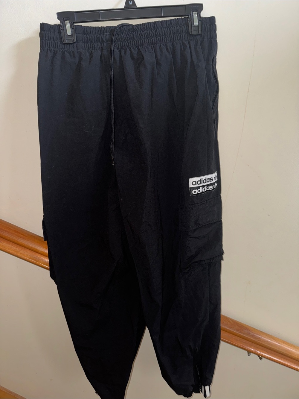 adidas Black Cargo Track Pants with Side Logo Patch